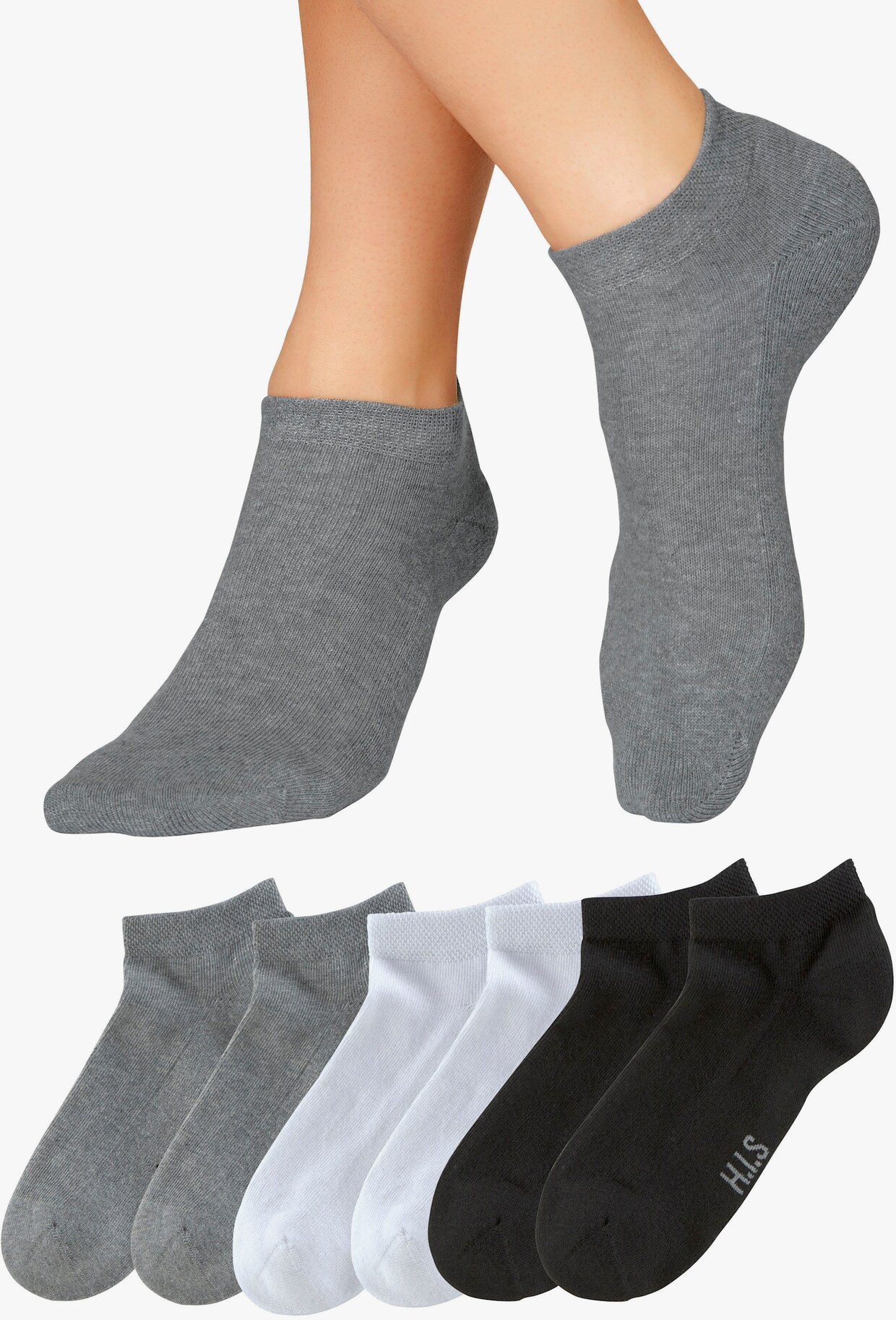 H.I.S Sneakersocken - 2x schwarz, 2x weiß, 2x grau-meliert