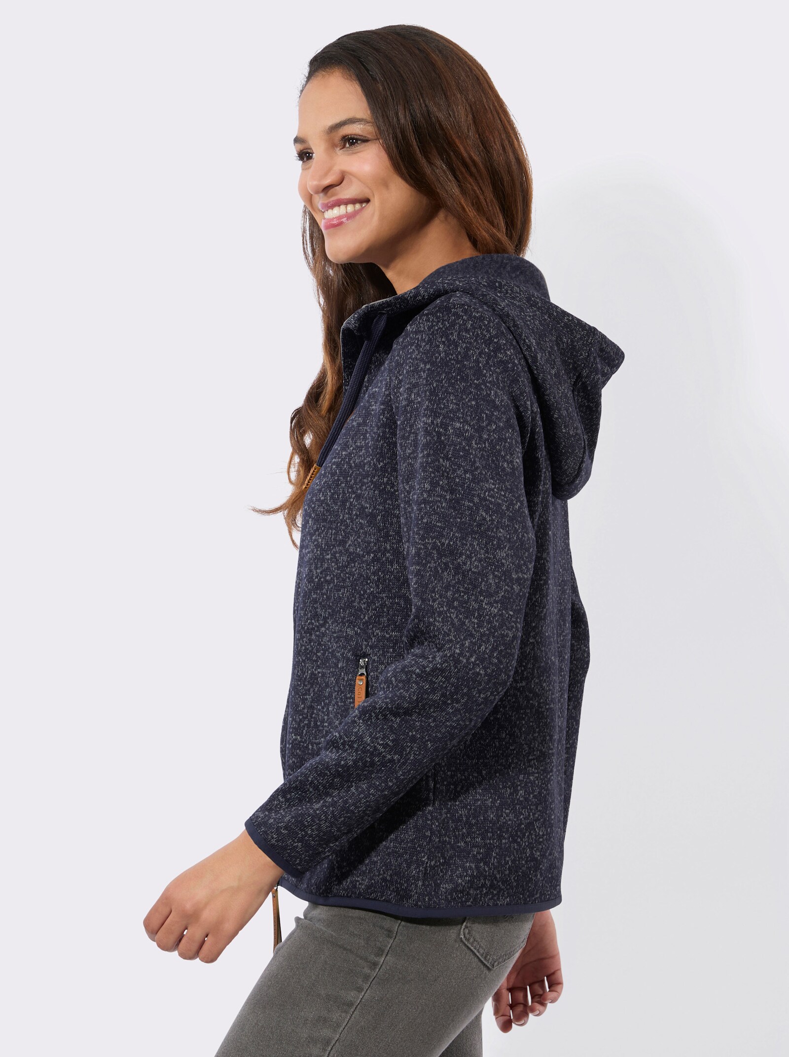 Fleecejacke in Melange-Optik - marine-meliert