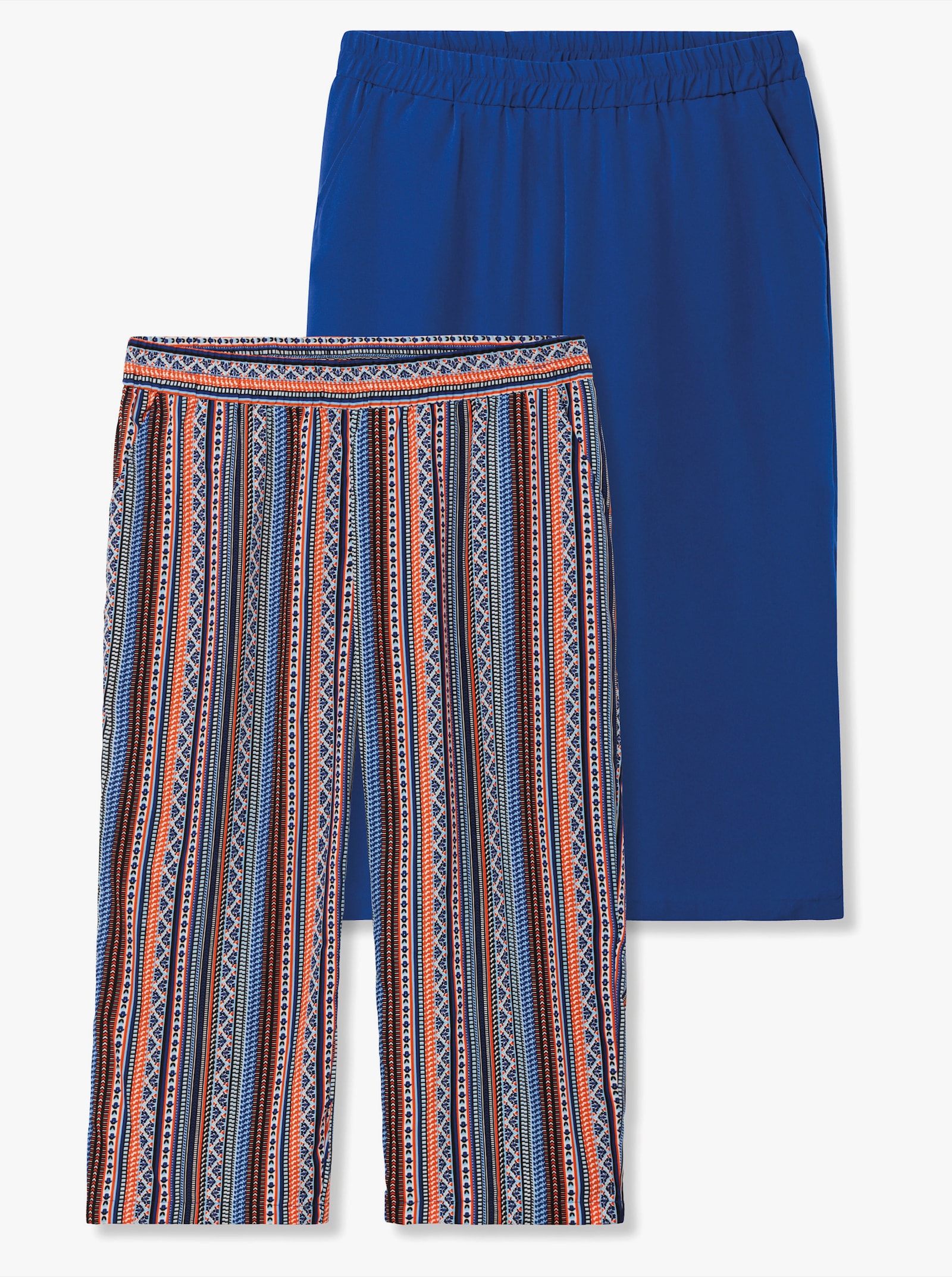 Culotte mit zwei Taschen - aqua-orange-gestreift + royalblau