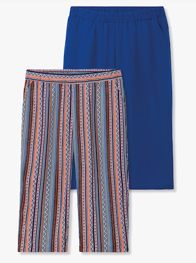 Culotte mit zwei Taschen - aqua-orange-gestreift + royalblau