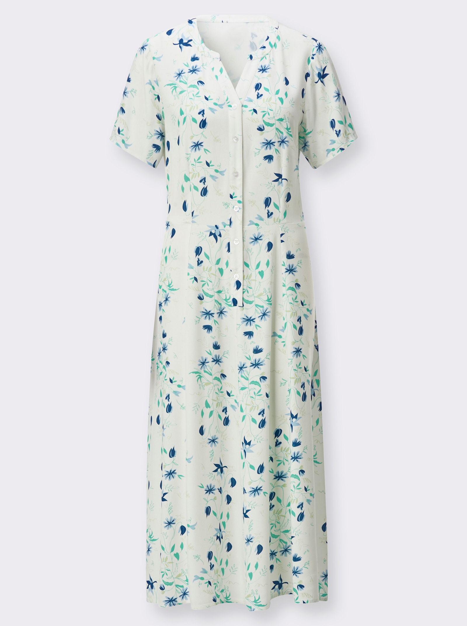 Webkleid in Bahnenform - ecru-blaugrün-bedruckt