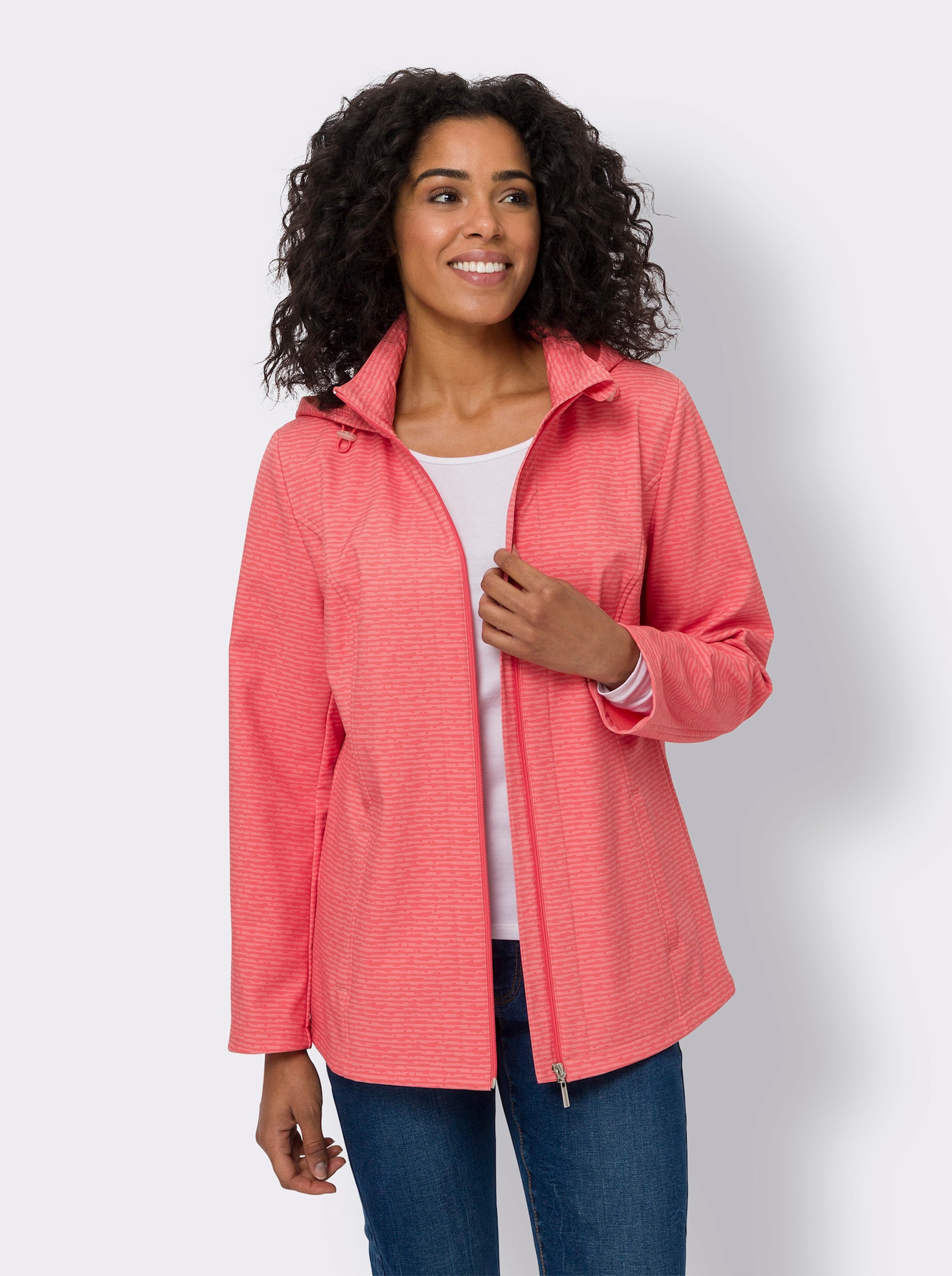 Softshelljacke innen weich angeraut - koralle-flamingo-bedruckt
