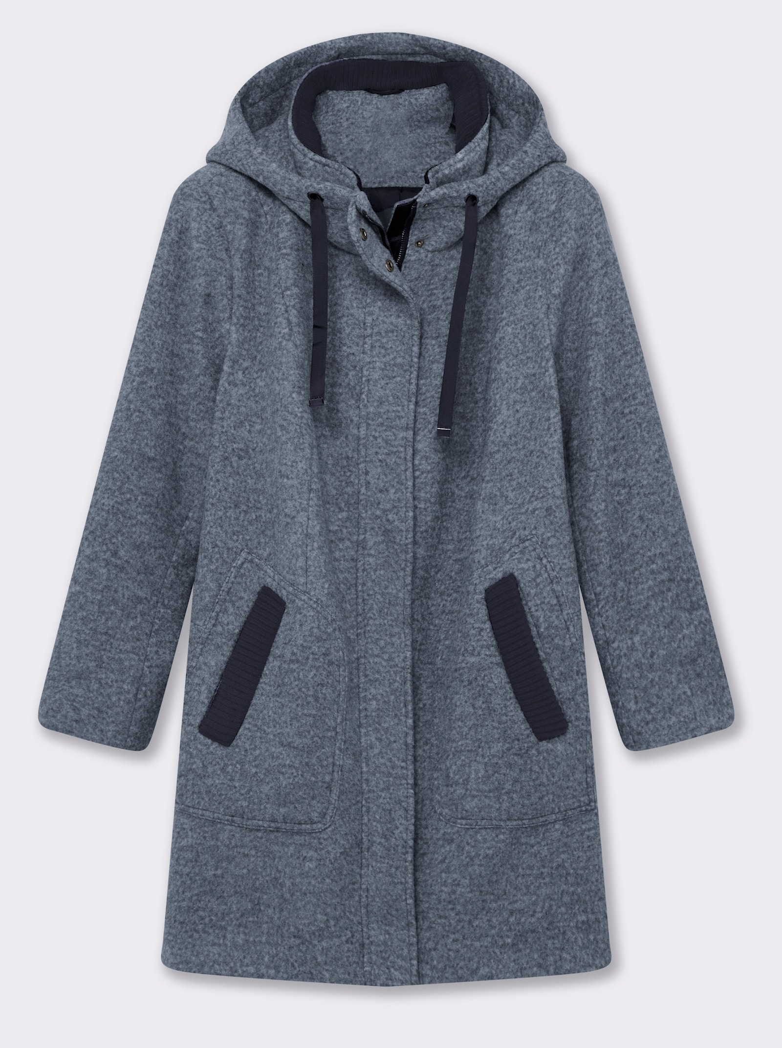 Kurzmantel mit Strick-Bündchen - rauchblau-meliert