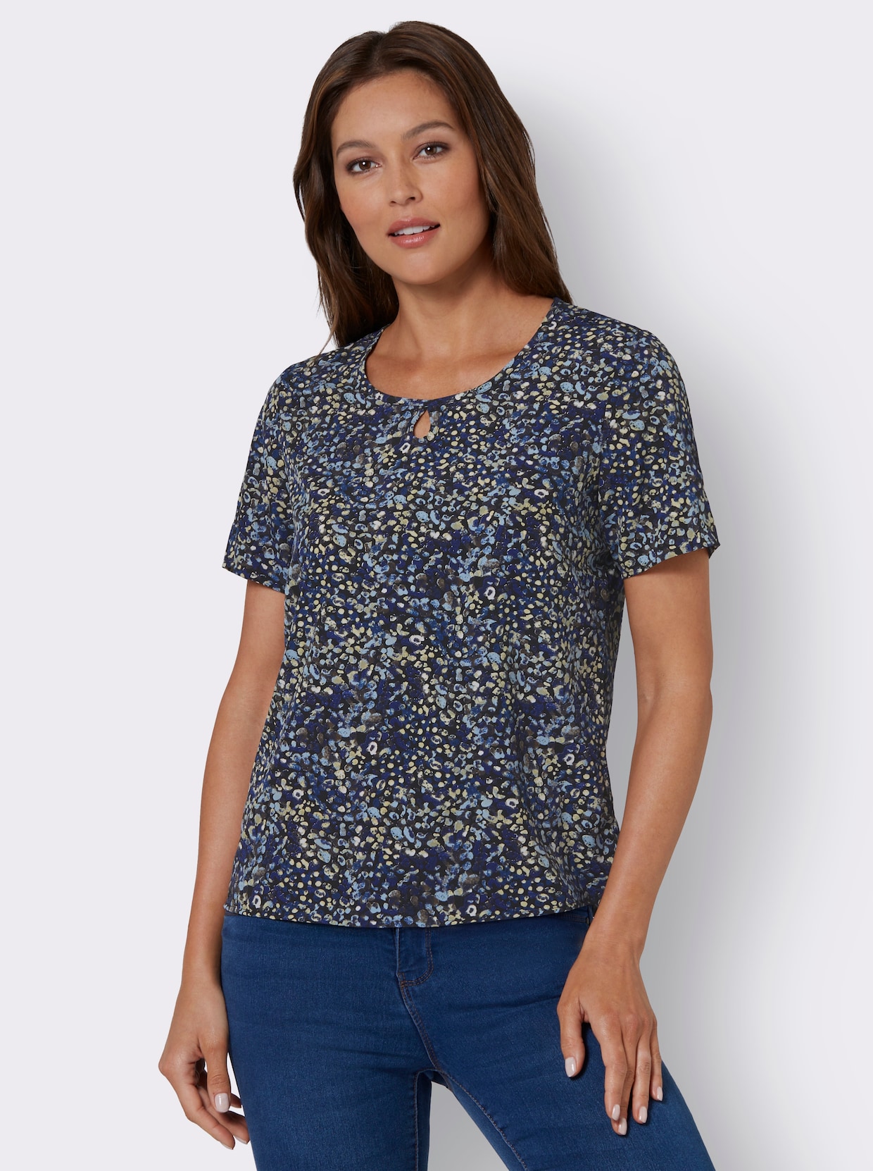 Comfortabele blouse - jeansblauw gedessineerd