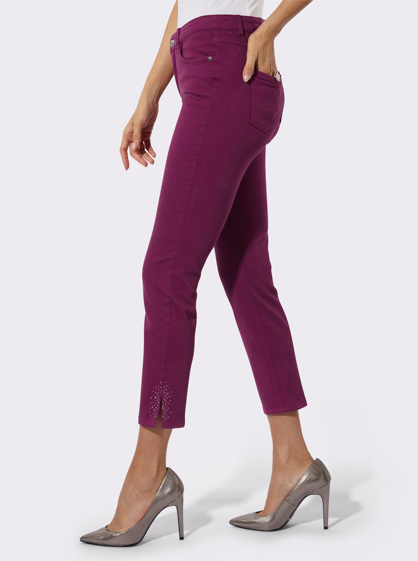 Ascari 5-Pocket-Jeans mit Glitzersteinchen - malve