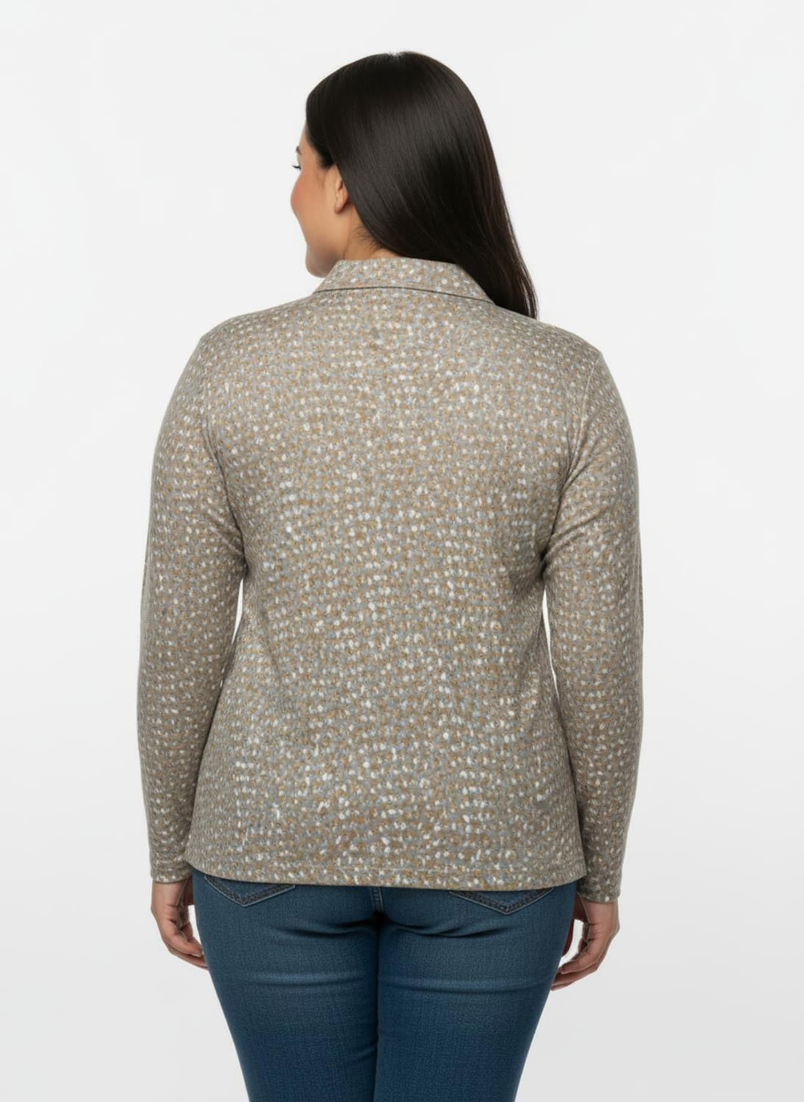 Poloshirt mit Knopfleiste - camel-steingrau-bedruckt