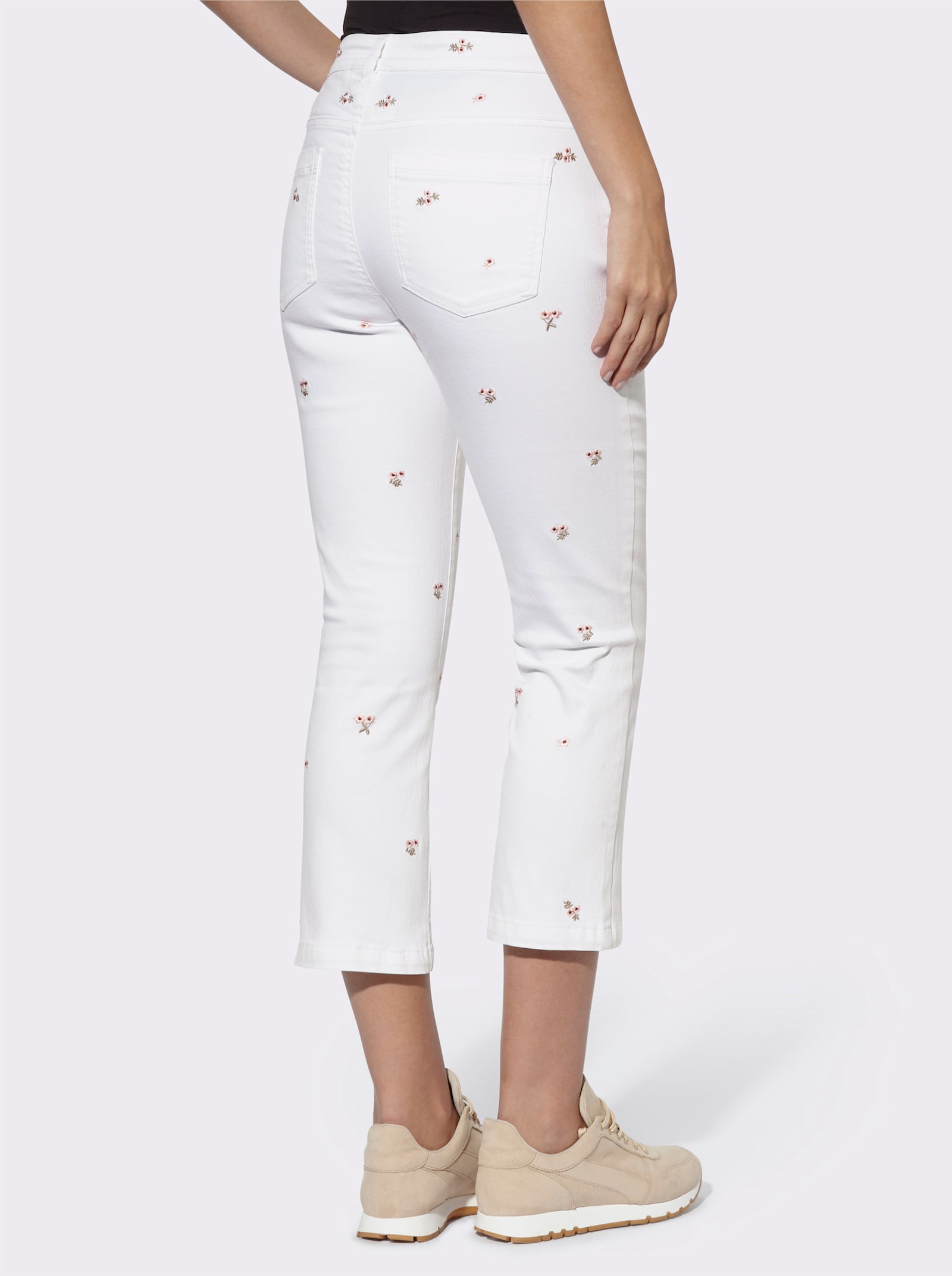 heine Stretch-Jeans mit gestickten Blüten - weiss