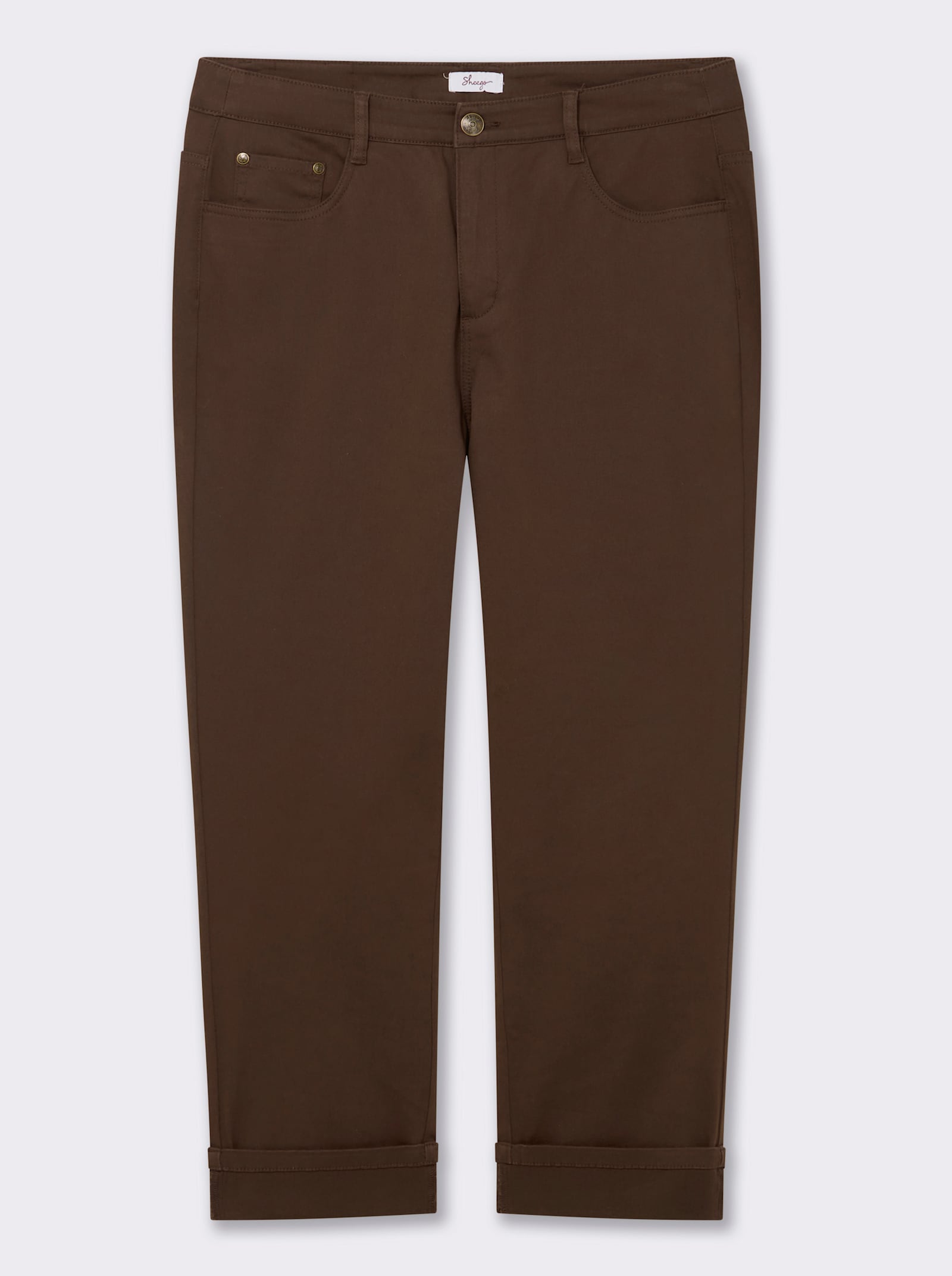 sheego High waist jeans met omgeslagen zoom - chocolade