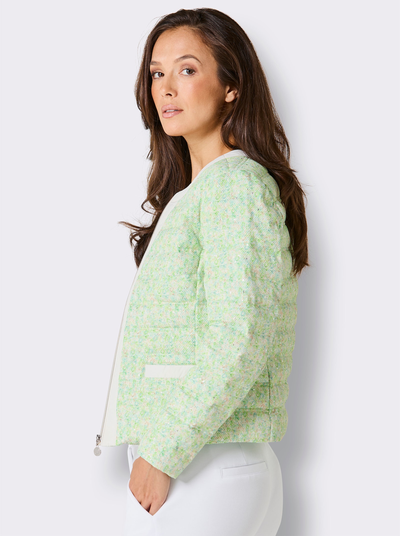 CREATION L PREMIUM Veste en duvet avec motif matelassé horizontal - réséda-écru imprimé