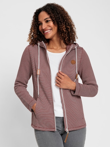 Fleecejacke - rotbraun-ecru-geringelt
