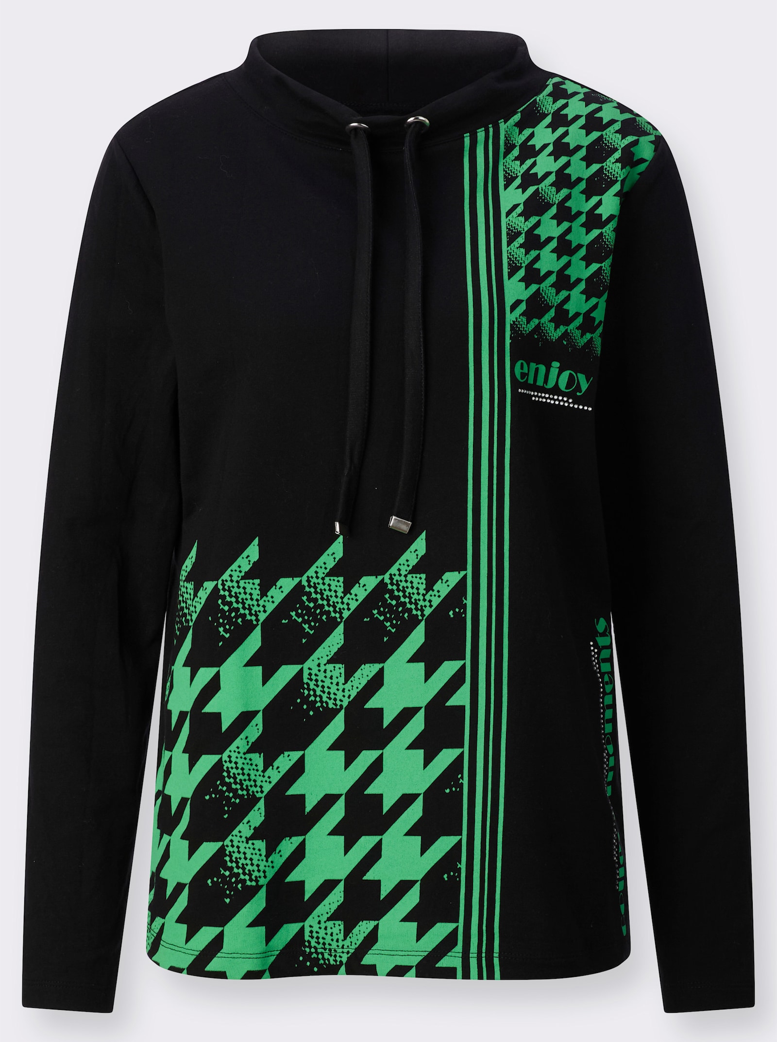 Sweatshirt mit halsfernem Stehkragen - grasgrün-schwarz-bedruckt