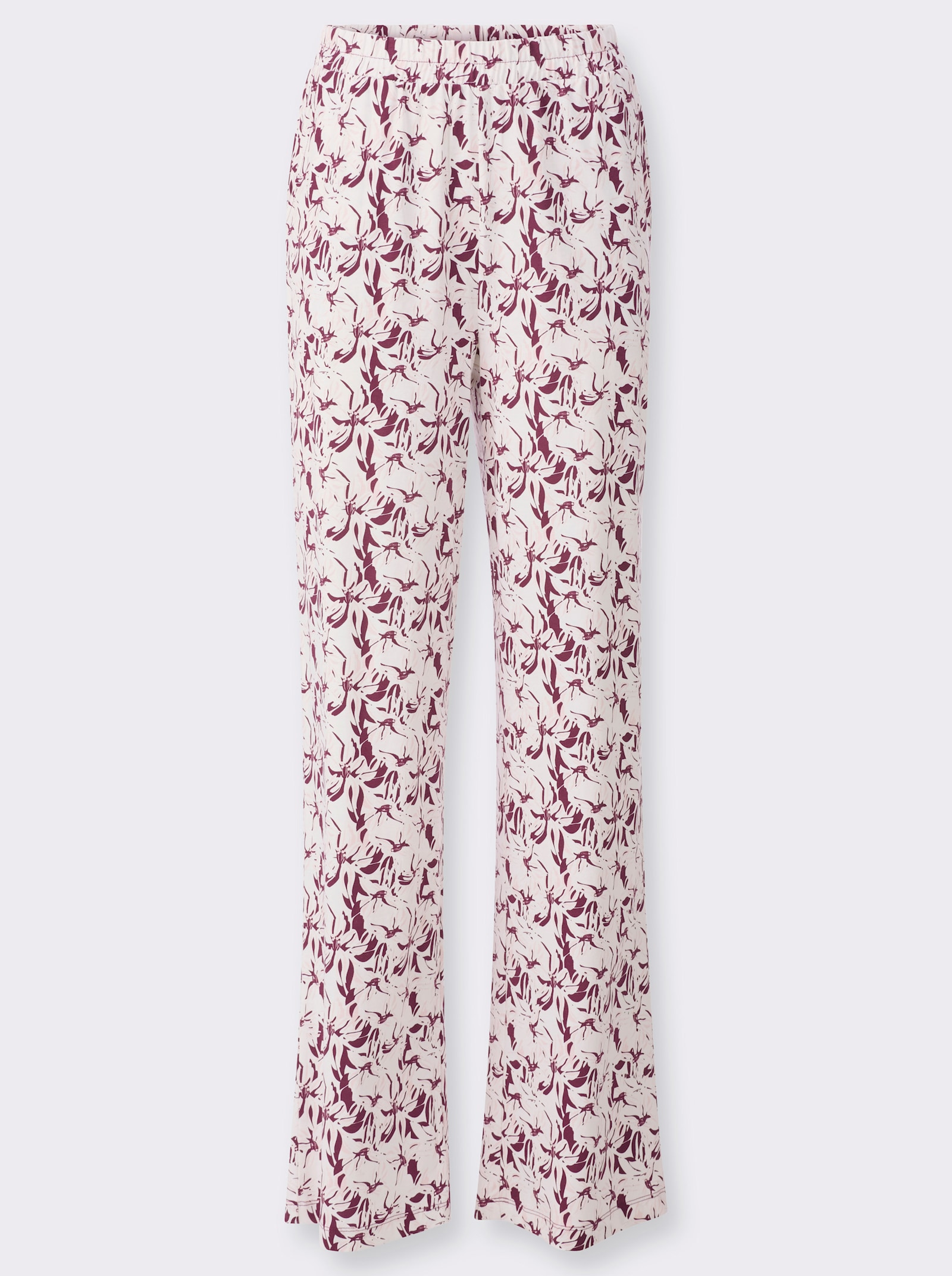 Freizeithose im Blumen-Dessin - ecru-bordeaux-bedruckt