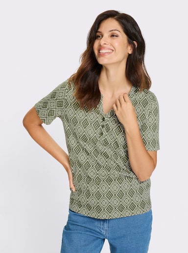 Kurzarmshirt - khaki-ecru-bedruckt