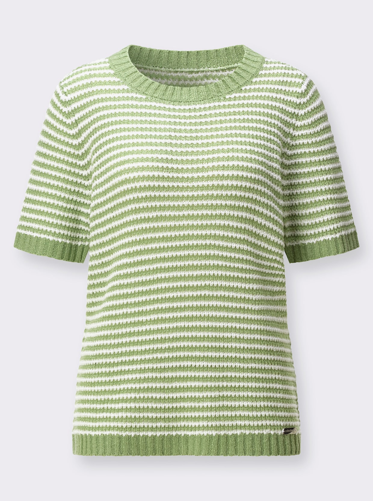 Kurzarmpullover - eucalyptus-ecru-geringelt