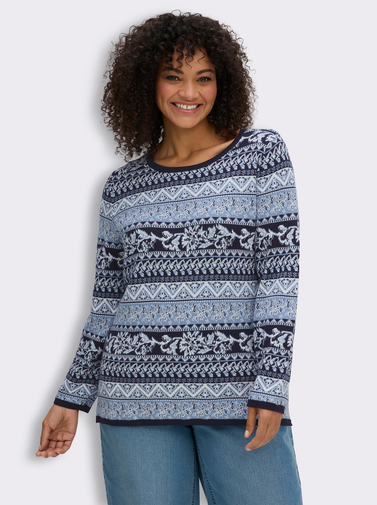 Jacquardpullover aus reiner Pima-Baumwolle - marine-bleu-gemustert