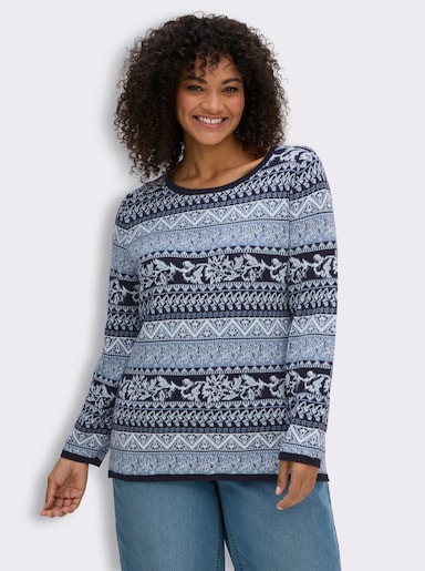 Jacquardpullover aus reiner Pima-Baumwolle - marine-bleu-gemustert