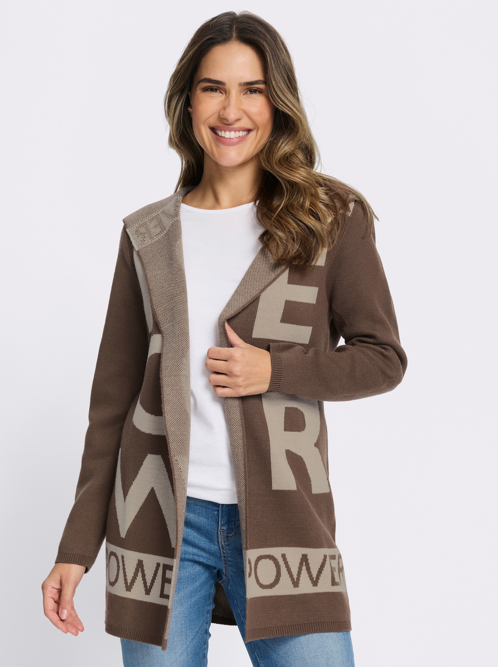 Longstrickjacke - schoko-beige-gemustert