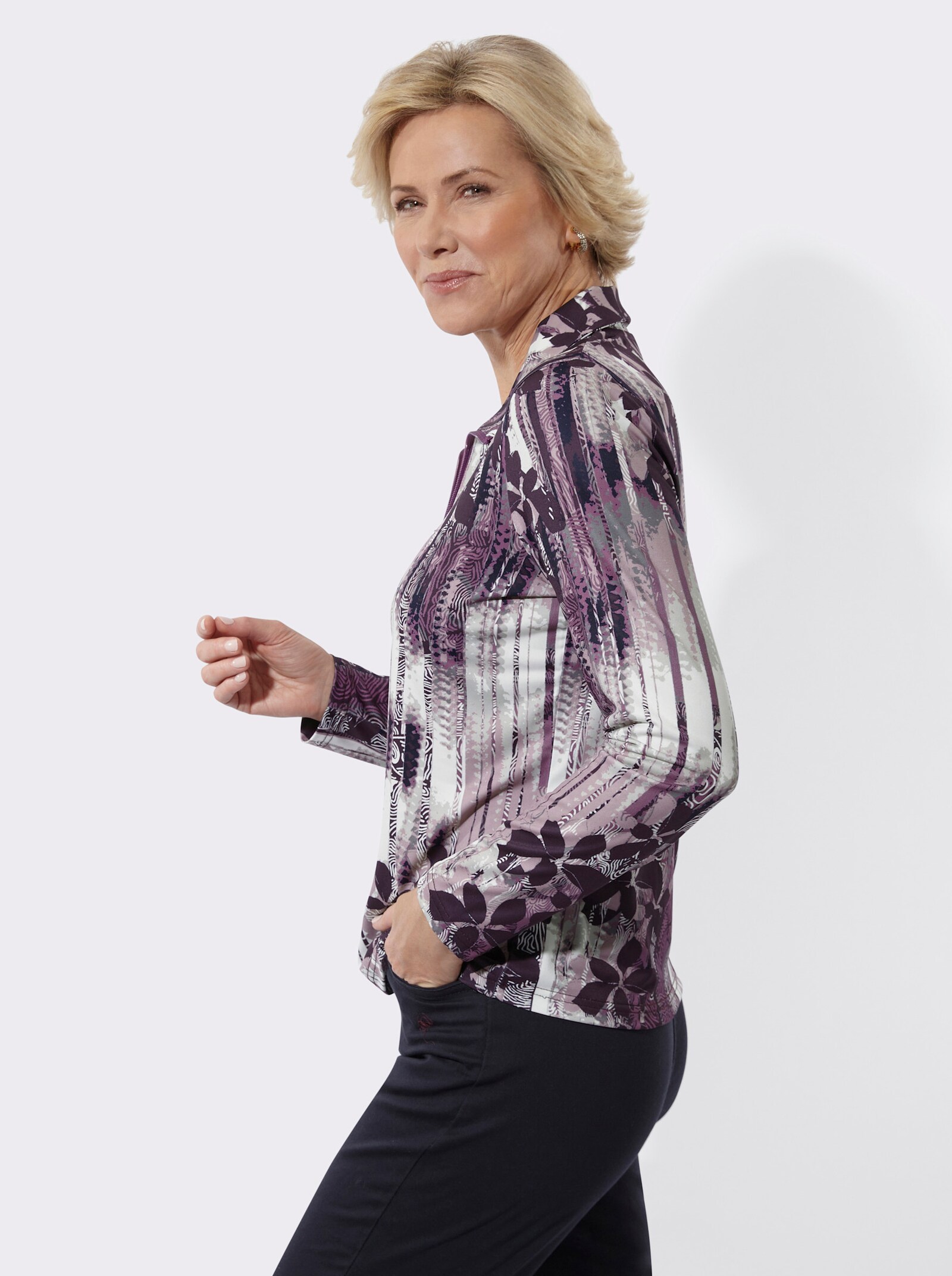 Poloshirt in 2-in-1-Optik - marine-mauve-bedruckt