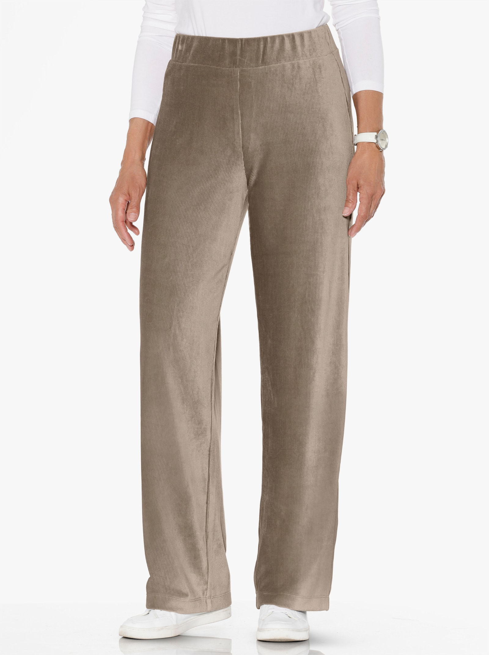 Jerseybroek van ribcord - taupe