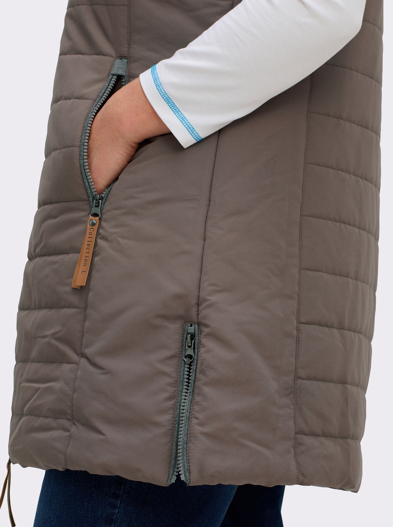 Longweste mit abnehmbarer Kapuze - taupe