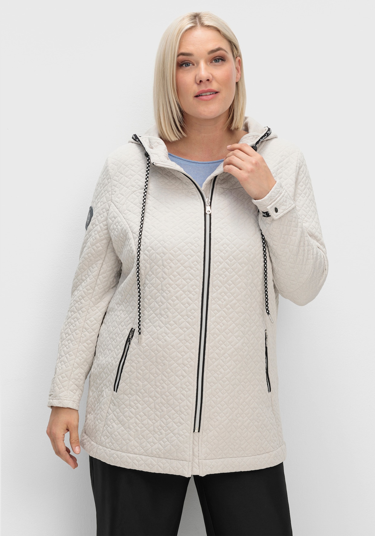 Shirtjacke in strukturierter Qualität, kontrastfarbene Details - hellgrau