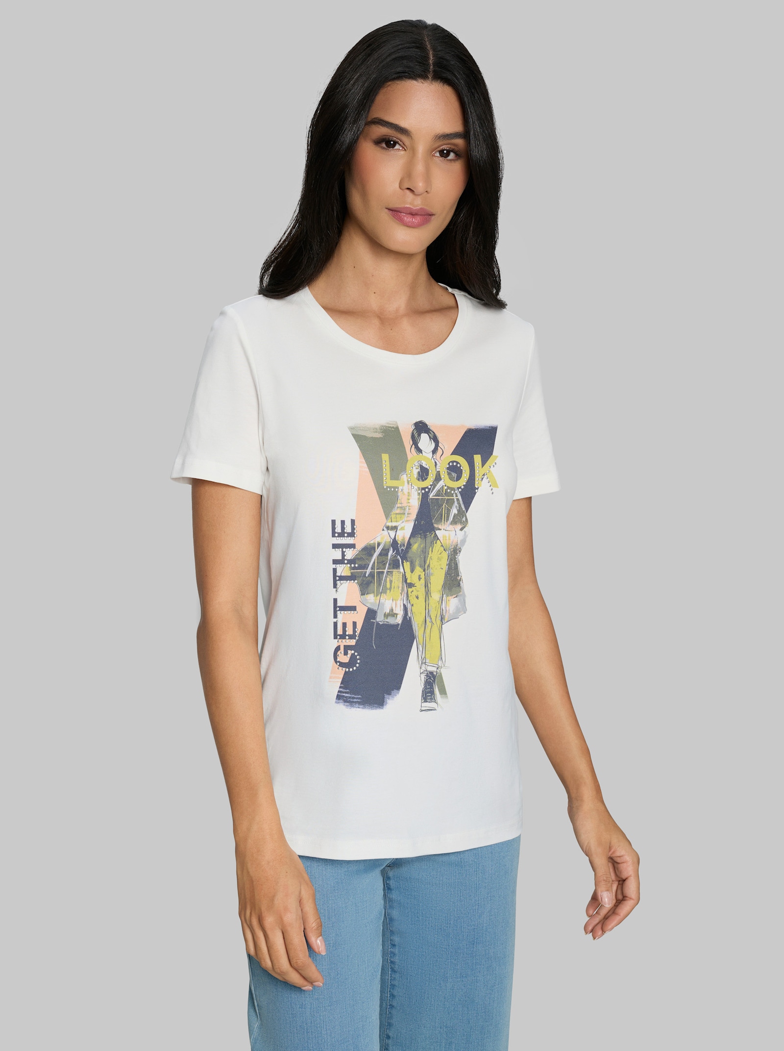 heine T-Shirt mit Print und Ziernieten - ecru