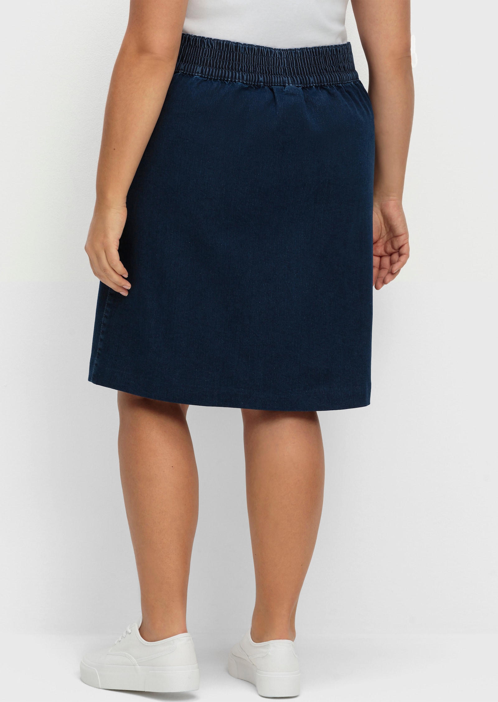 Jeansrock mit hoher Bundpatte - blue-stone-washed