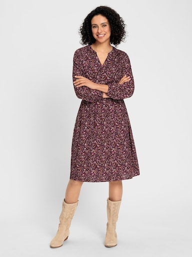 Webkleid - burgund-mauve-bedruckt