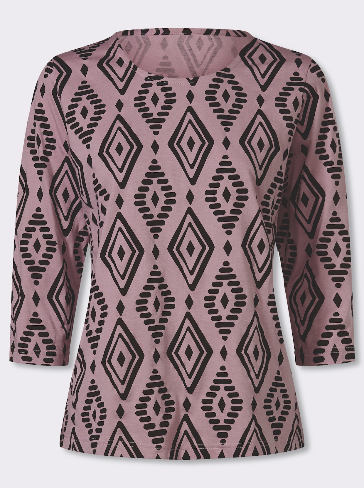 3/4-Arm-Shirt aus reiner Baumwolle, bedruckt - mauve-schwarz-bedruckt