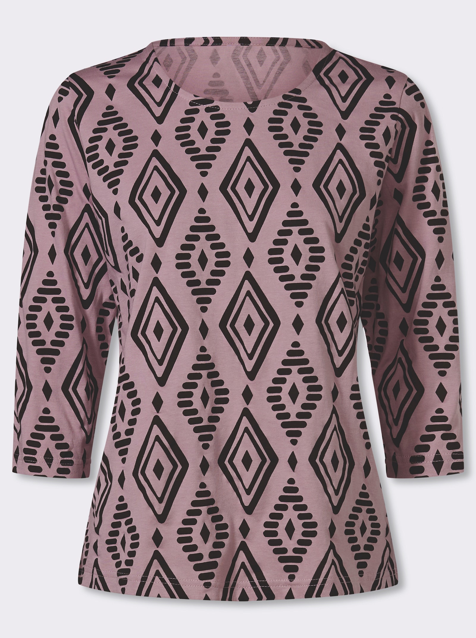 3/4-Arm-Shirt aus reiner Baumwolle, bedruckt - mauve-schwarz-bedruckt