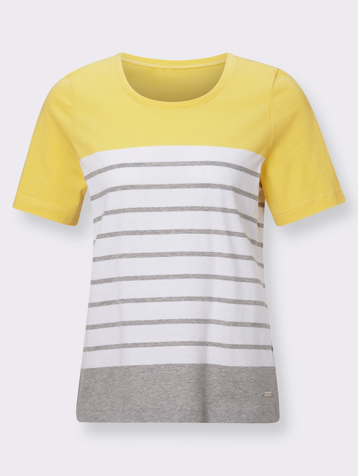 Shirt met ronde hals - geel/grijs gestreept