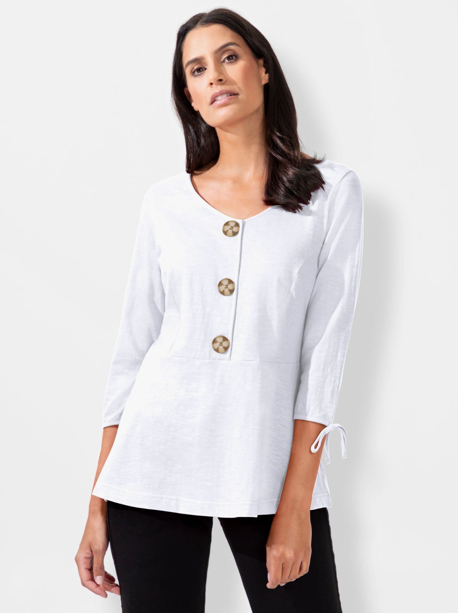 3/4-Arm-Shirt mit Bindebändchen am Ärmel - weiß