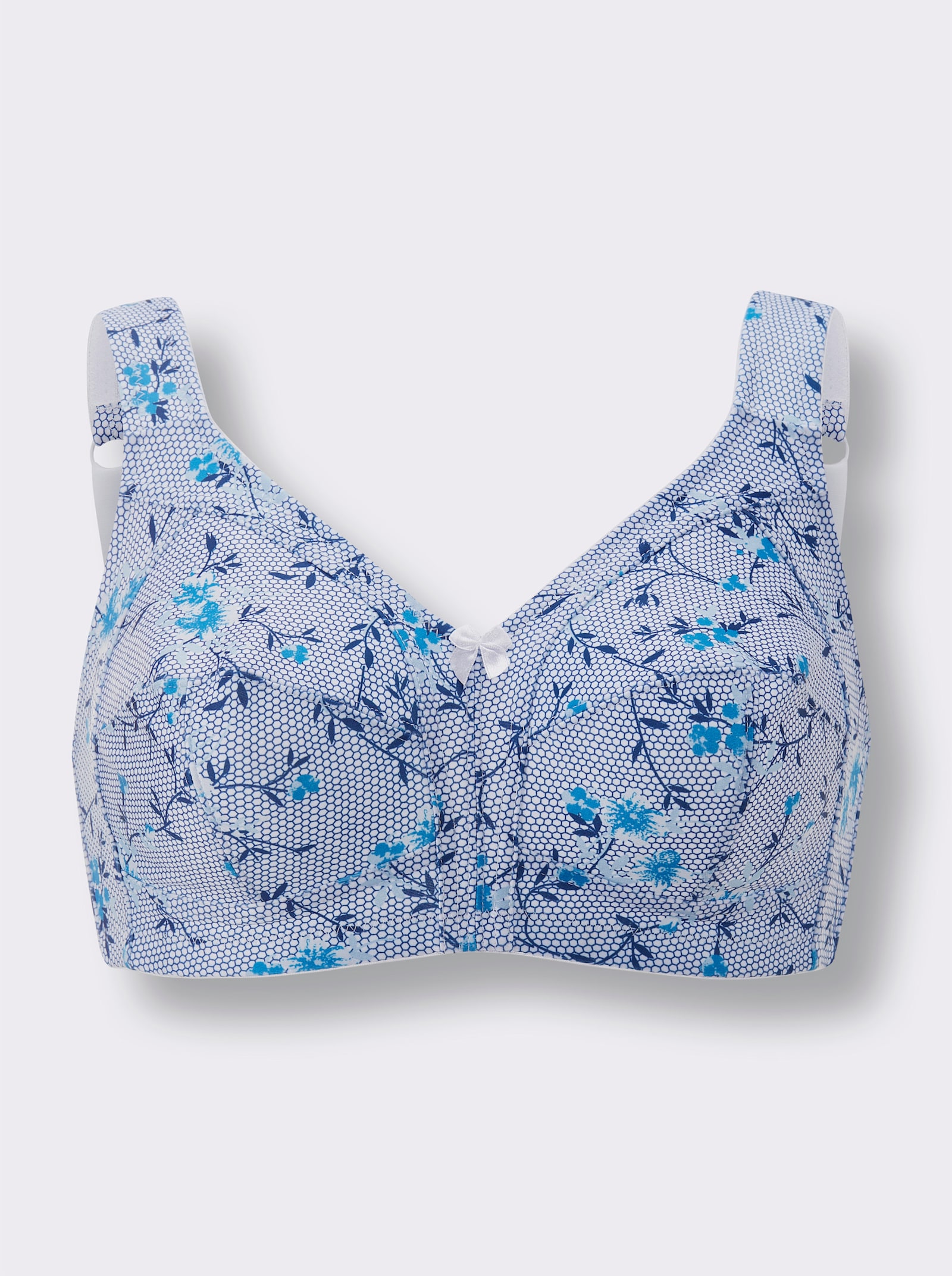 Susa BH ohne Bügel mit Stäbchenverstärkung - weiß-bleu-bedruckt