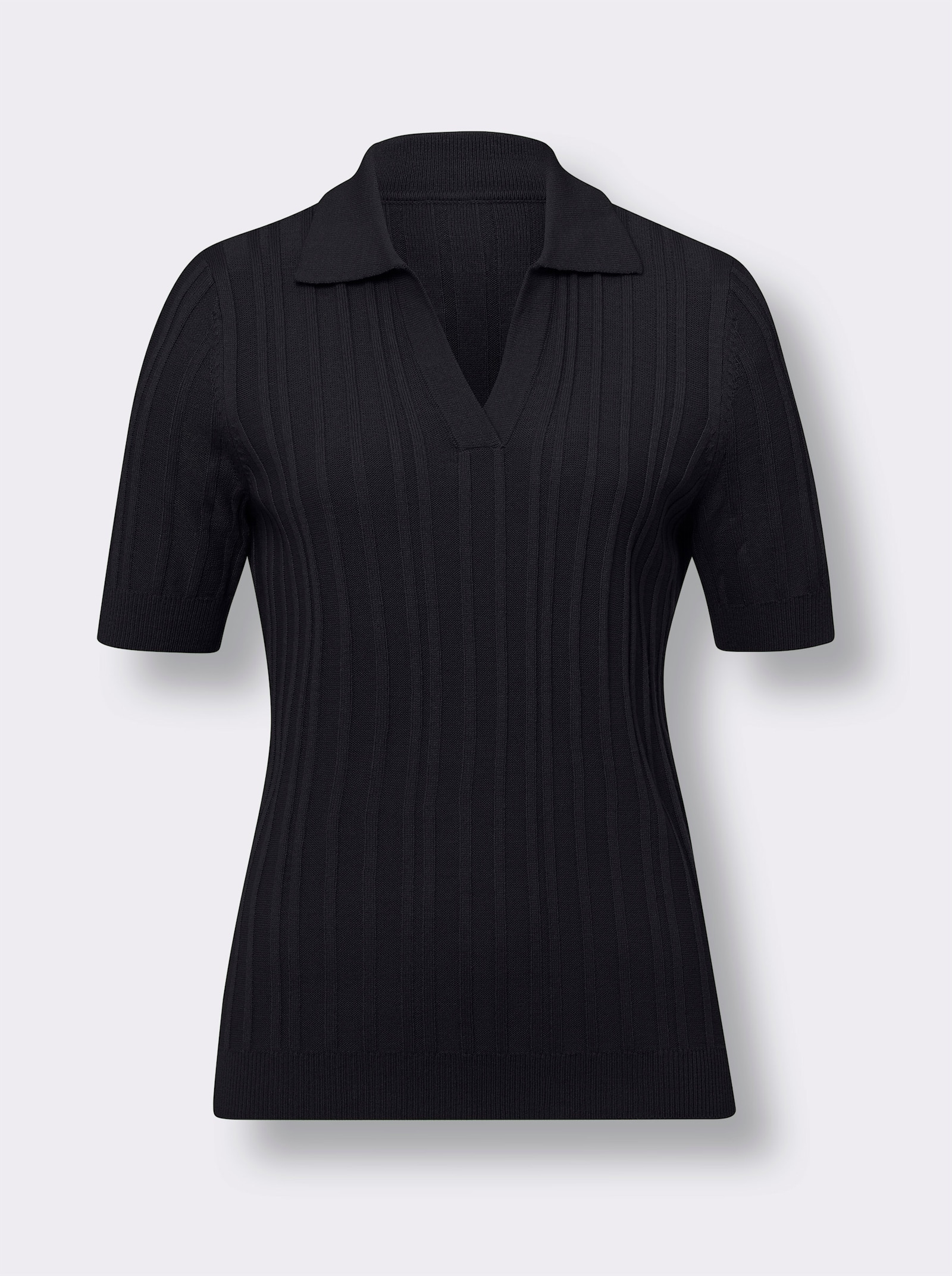 Polopullover mit Ripp-Muster - schwarz