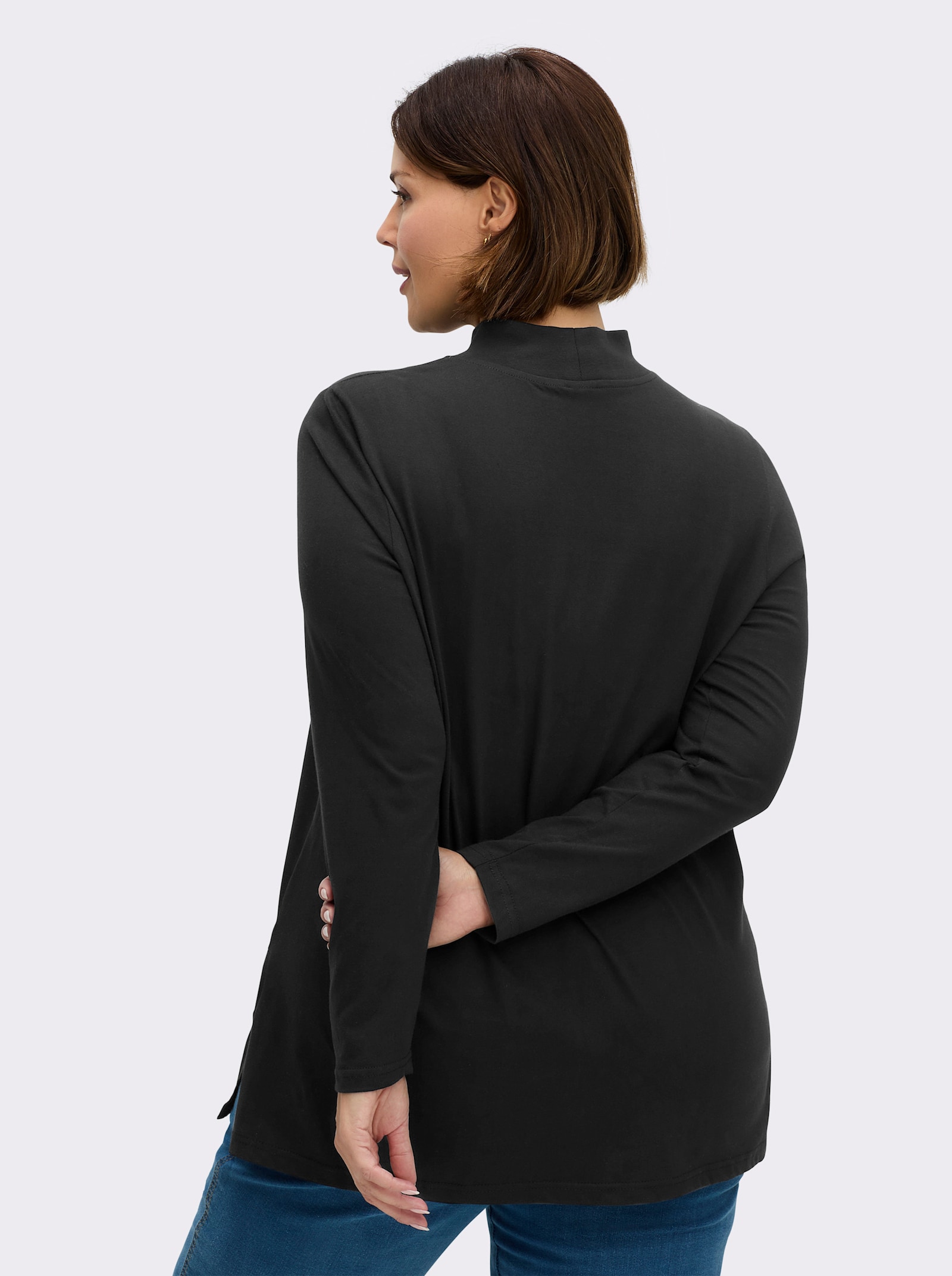 Longshirt mit hohen Seitenschlitzen - schwarz