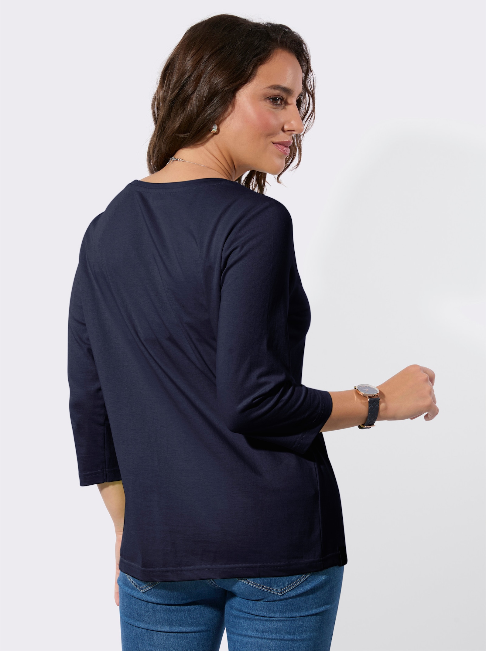 3/4-Arm-Shirt aus reiner Baumwolle - marine