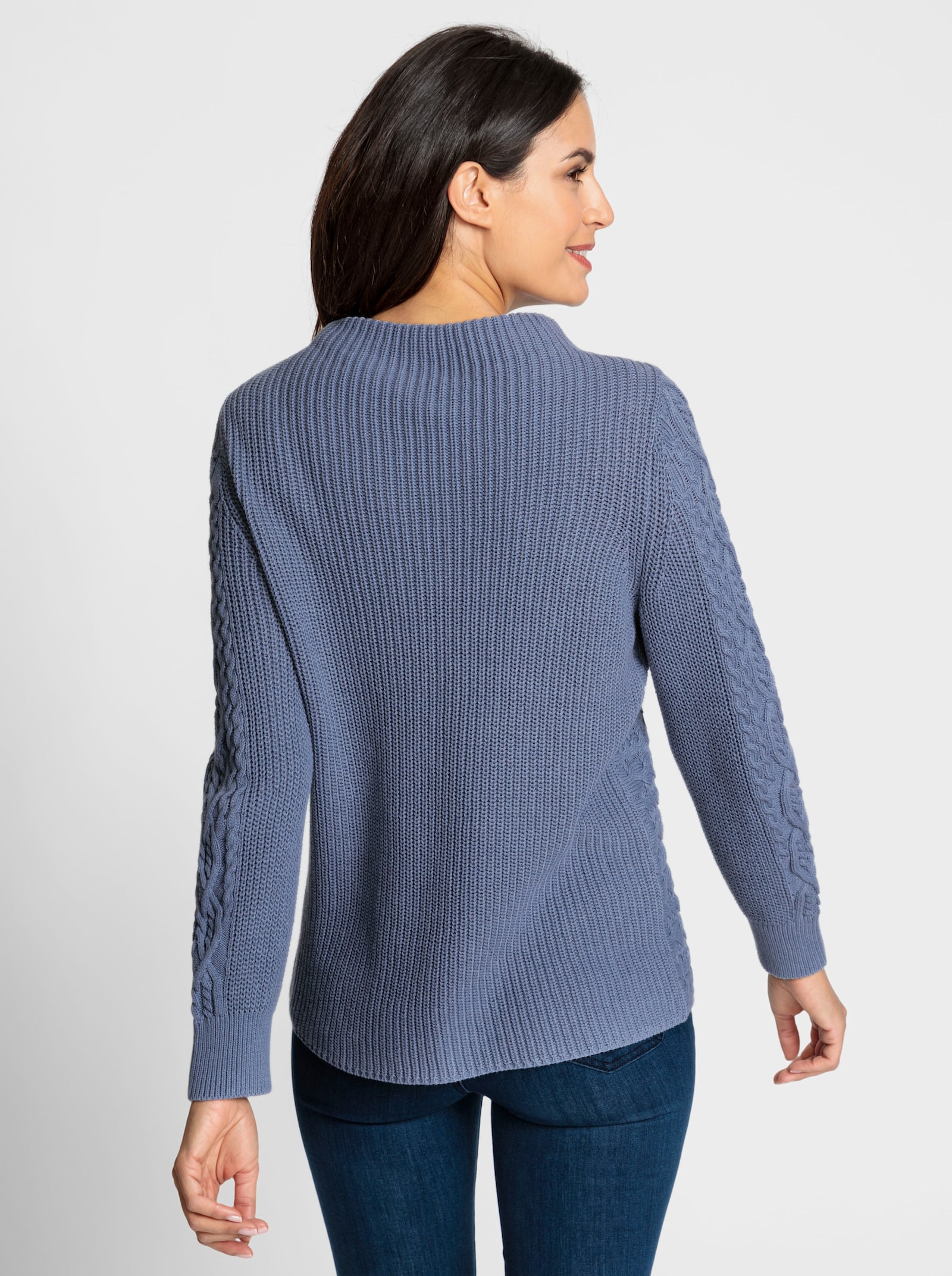 Langarm-Pullover aus weicher Baumwolle - taubenblau