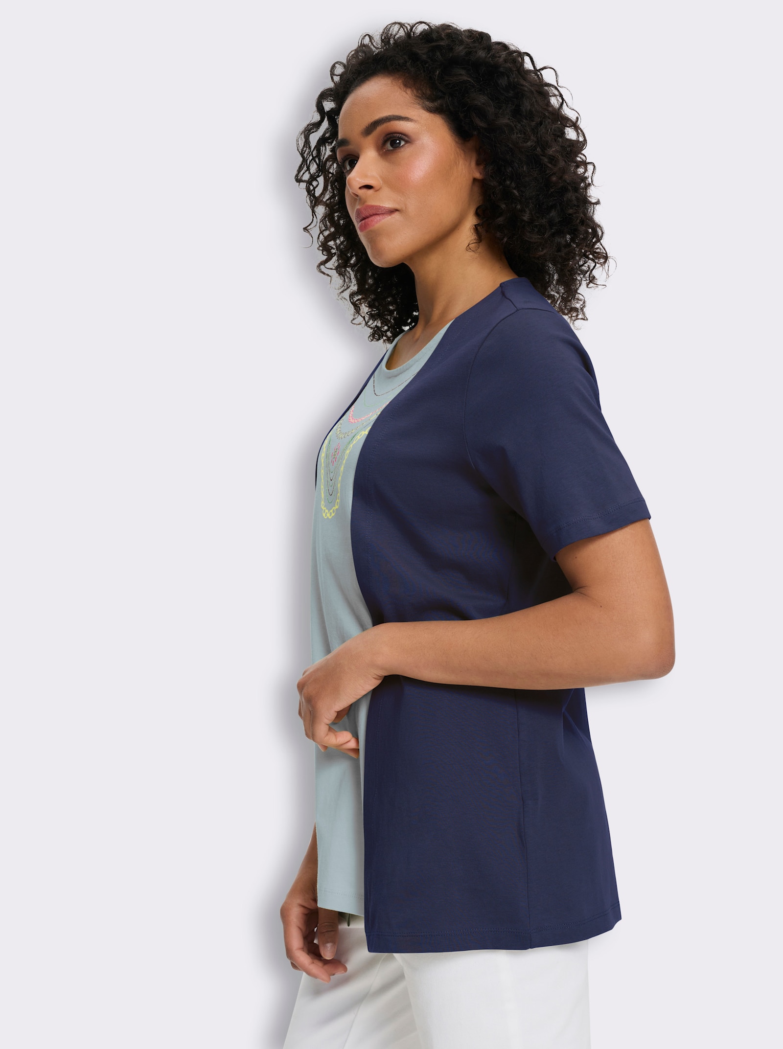 2-in-1-Shirt mit platziertem Ketten-Druck - marine-hellblau