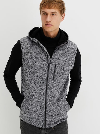 Strickfleecejacke ohne Ärmel - schwarz-meliert