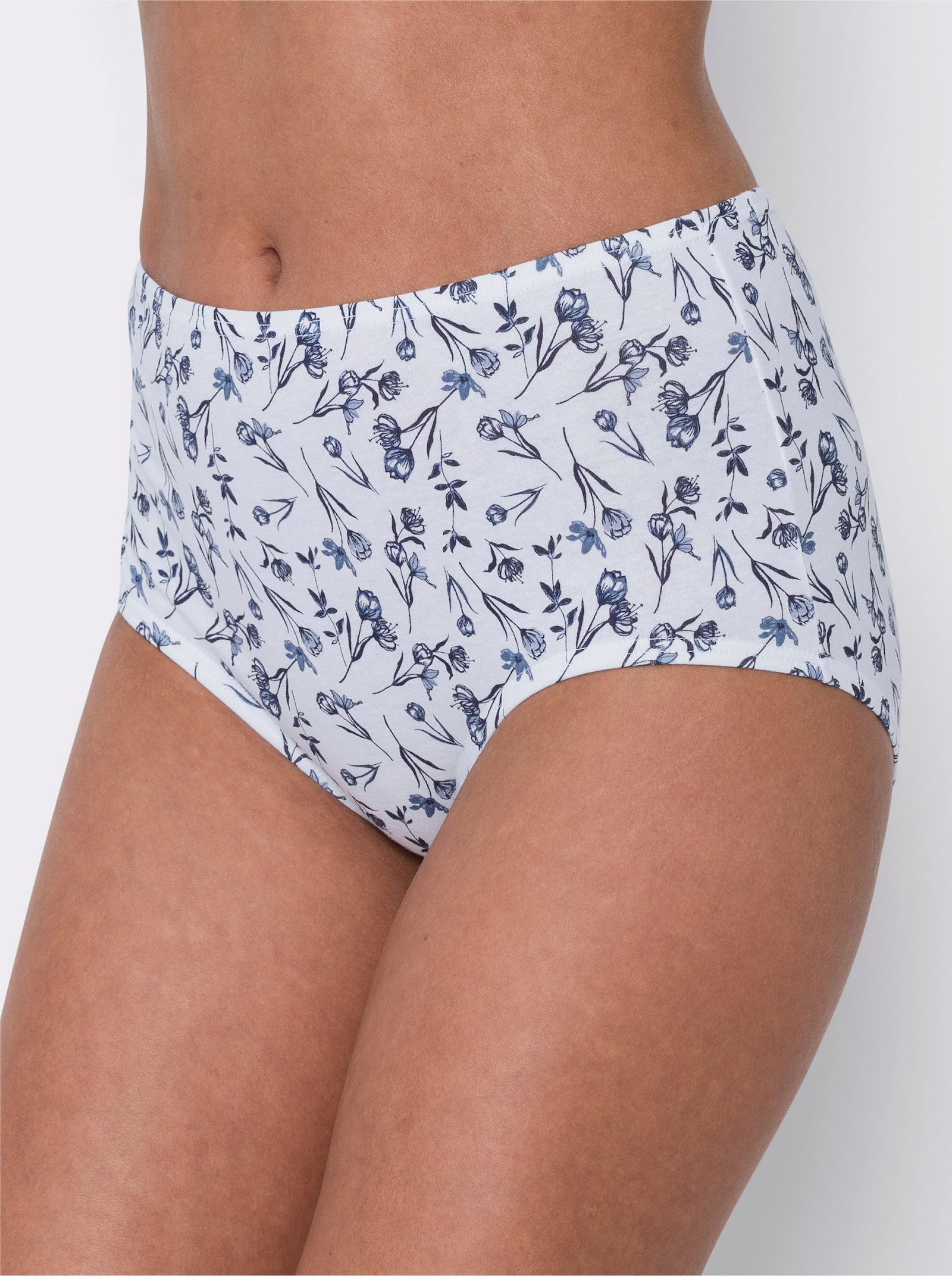 Nohavičky, zvýš. pás, 2-itý klin, kvet. potlač - tmavomodrá potlač