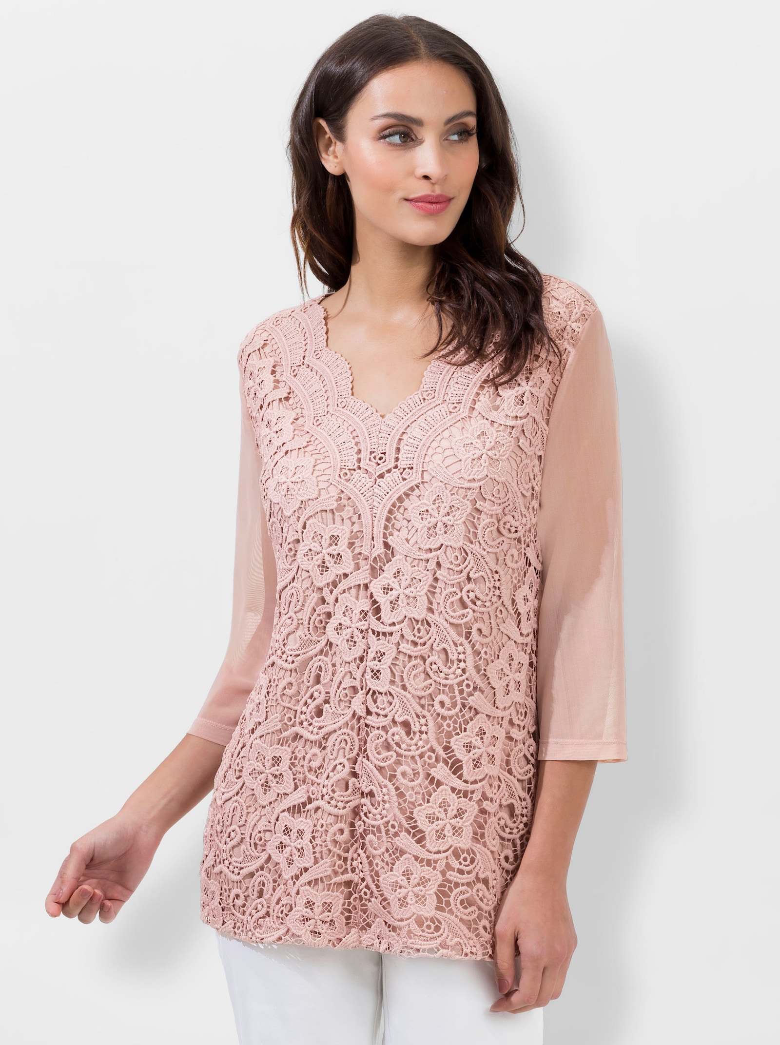 Spitzenshirt blickdicht unterlegt - puder