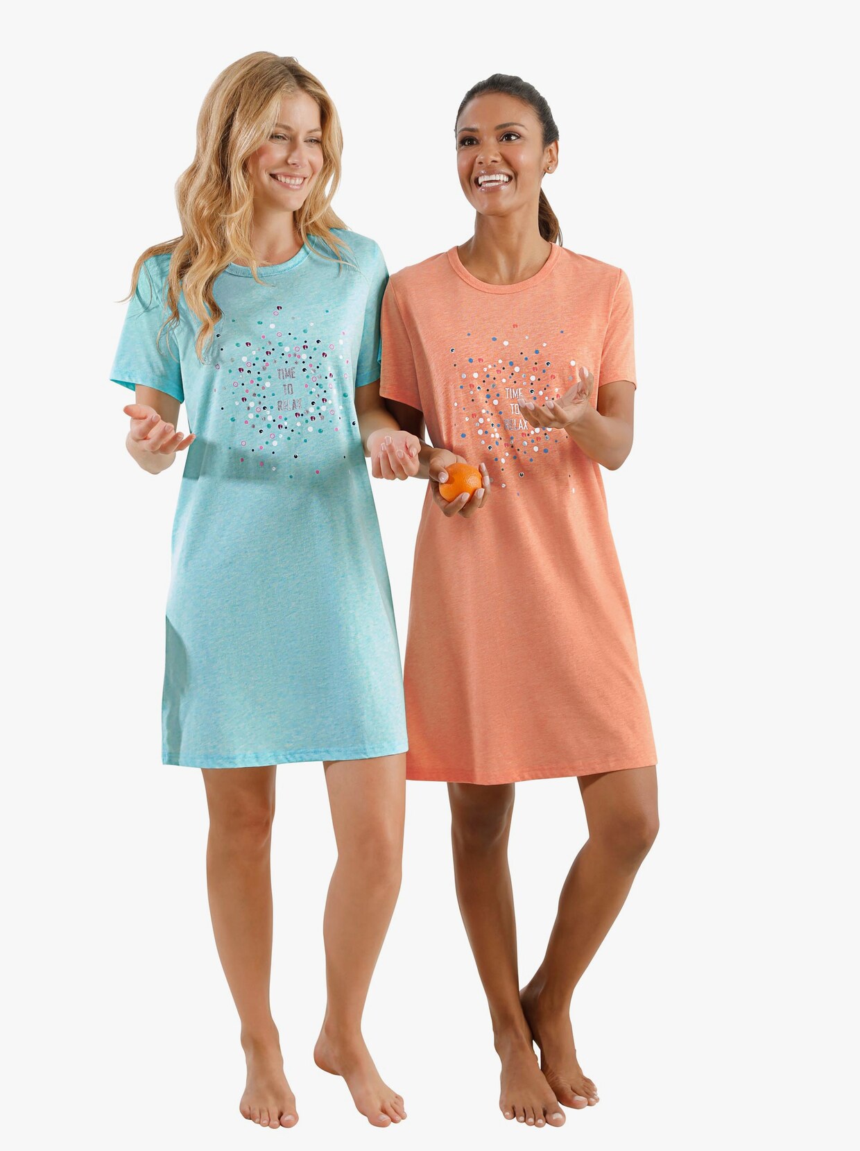 wäschepur Sleepshirts - mint-meliert + orange-meliert
