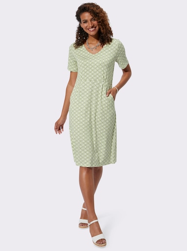 Jerseykleid in Schlupfform, bedruckt - pistazie-khaki-bedruckt