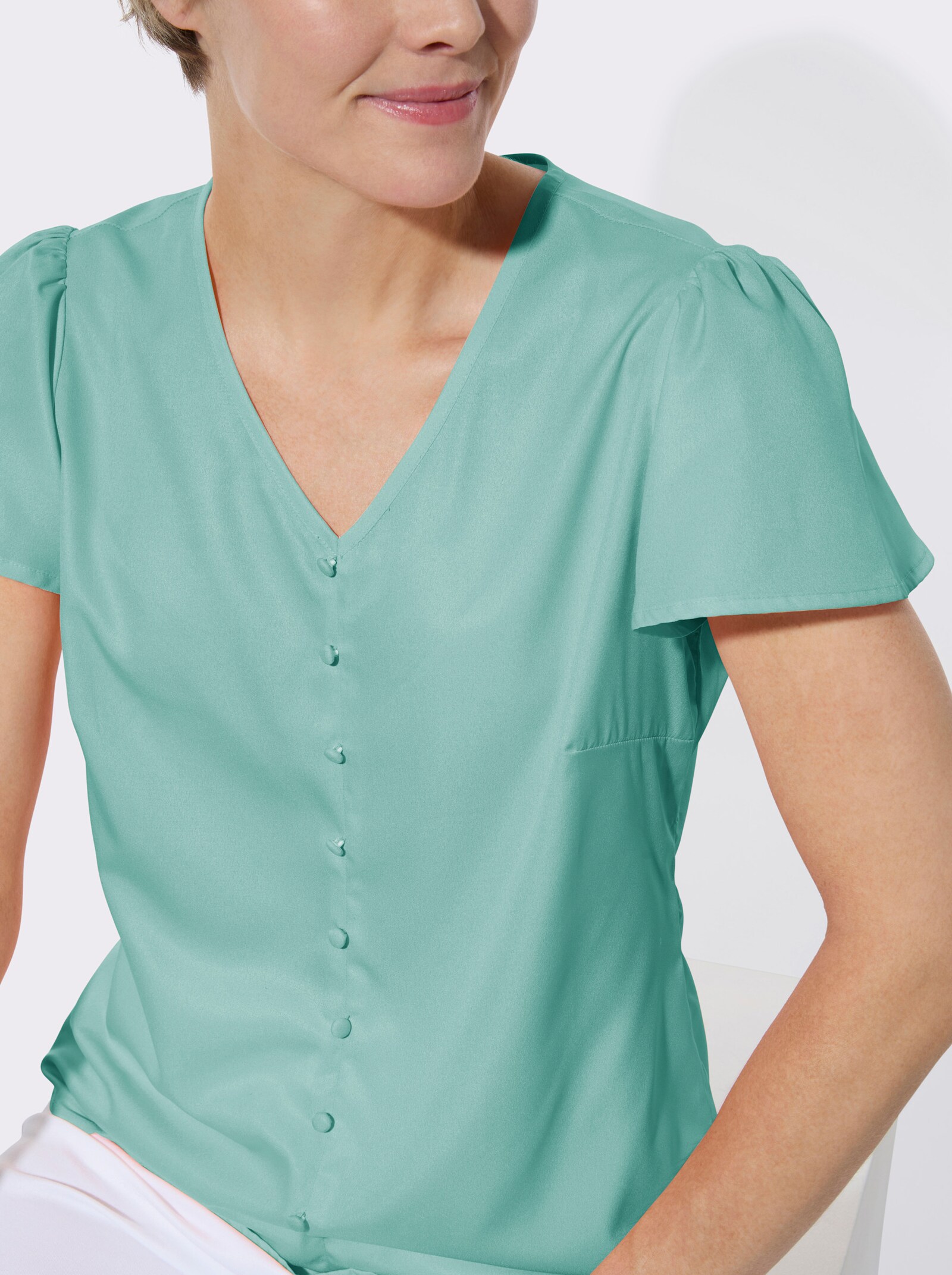 Schlupfbluse mit Flügelärmeln - mint