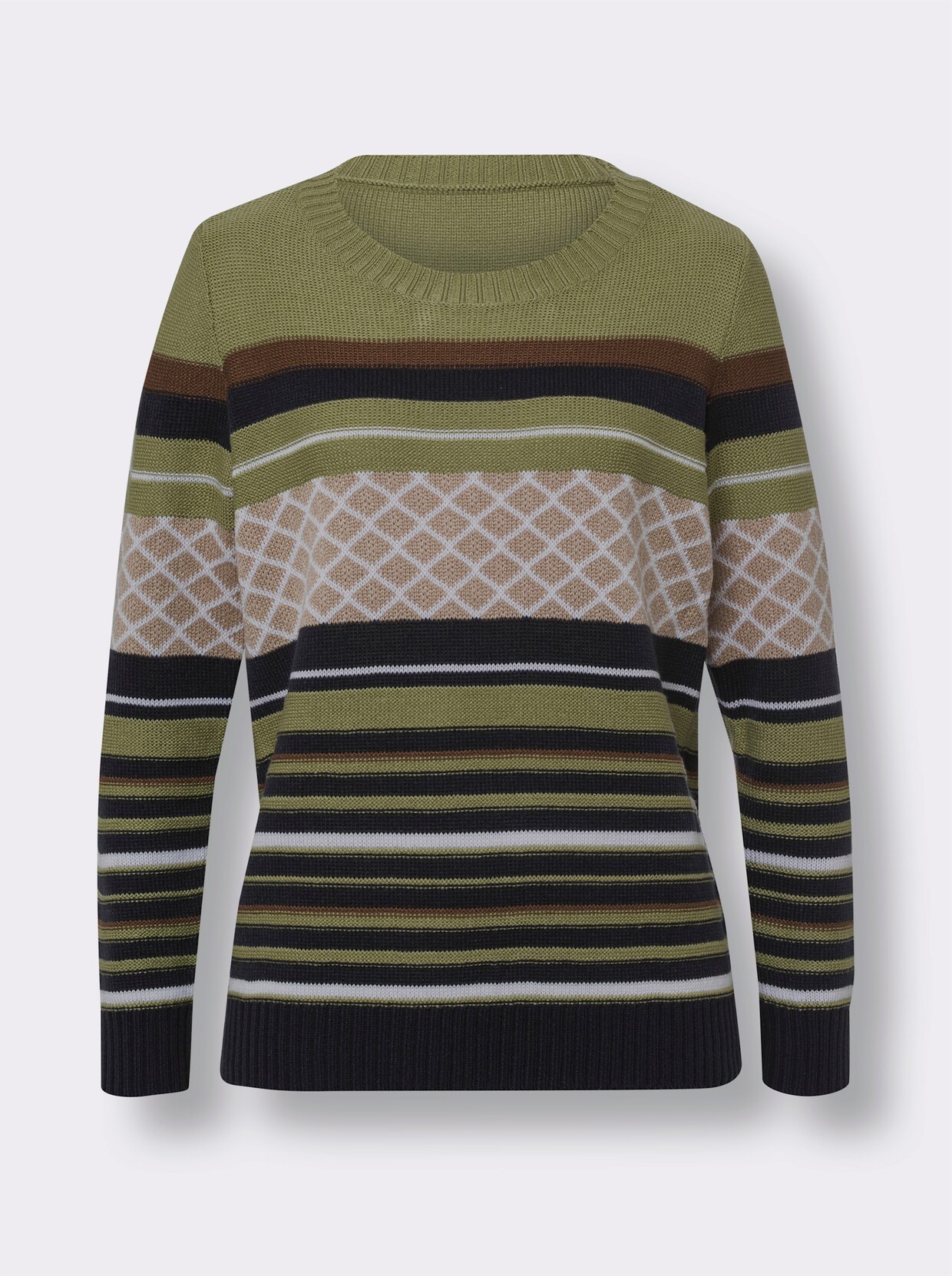 Pullover met lange mouwen - rietgroen/marine gestreept