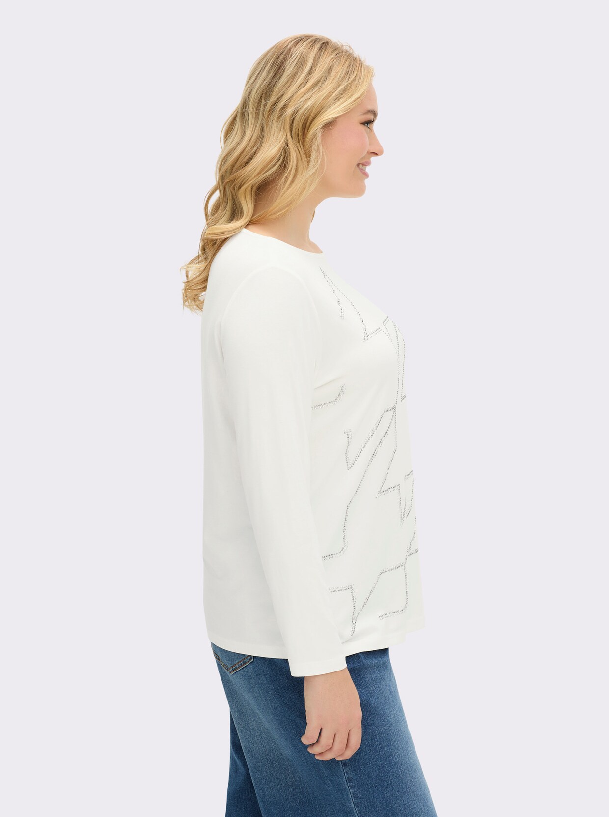 Langarmshirt im Hahnentritt-Dessin - ecru