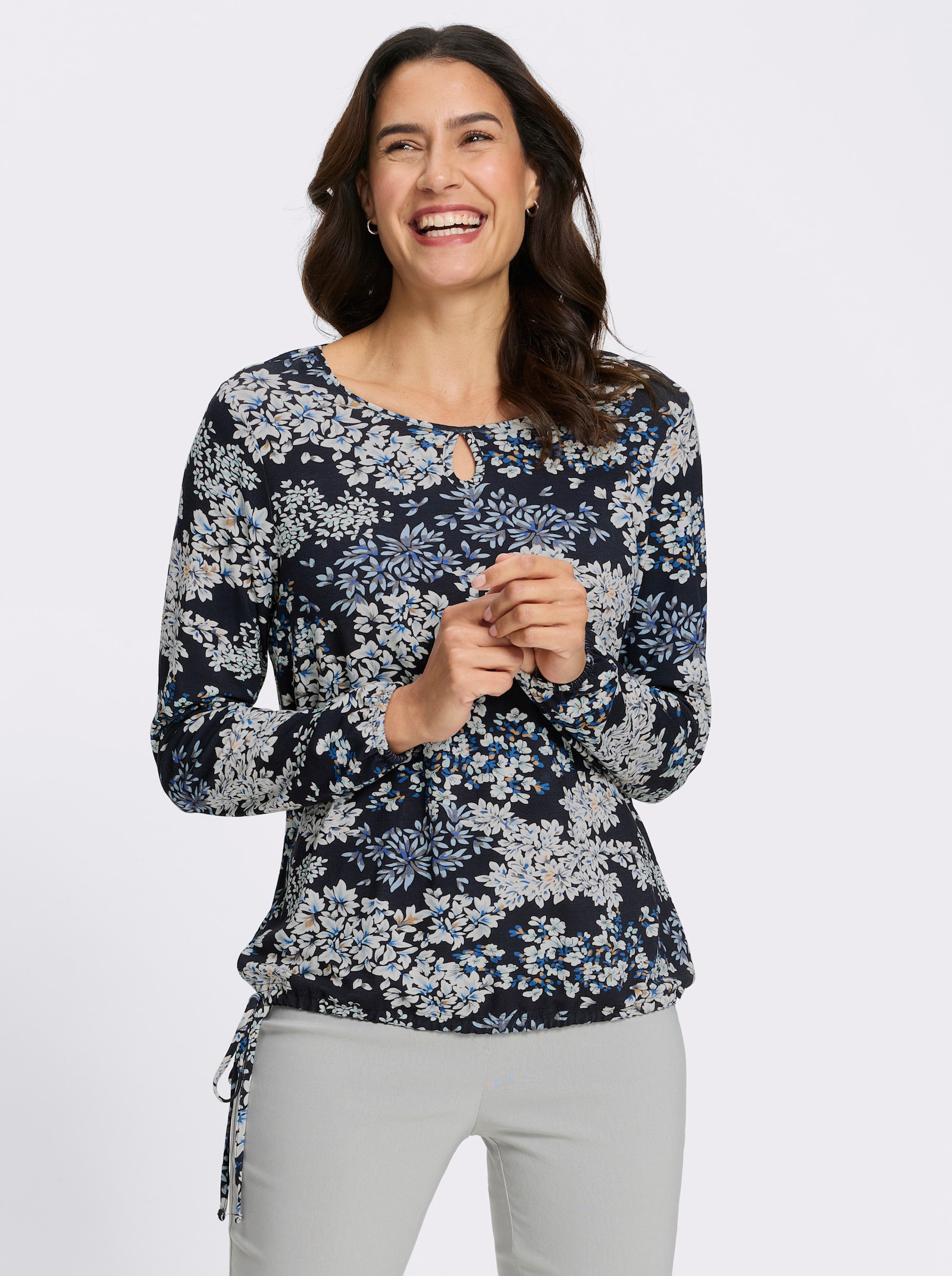 Print-Shirt - marine-ecru-bedruckt