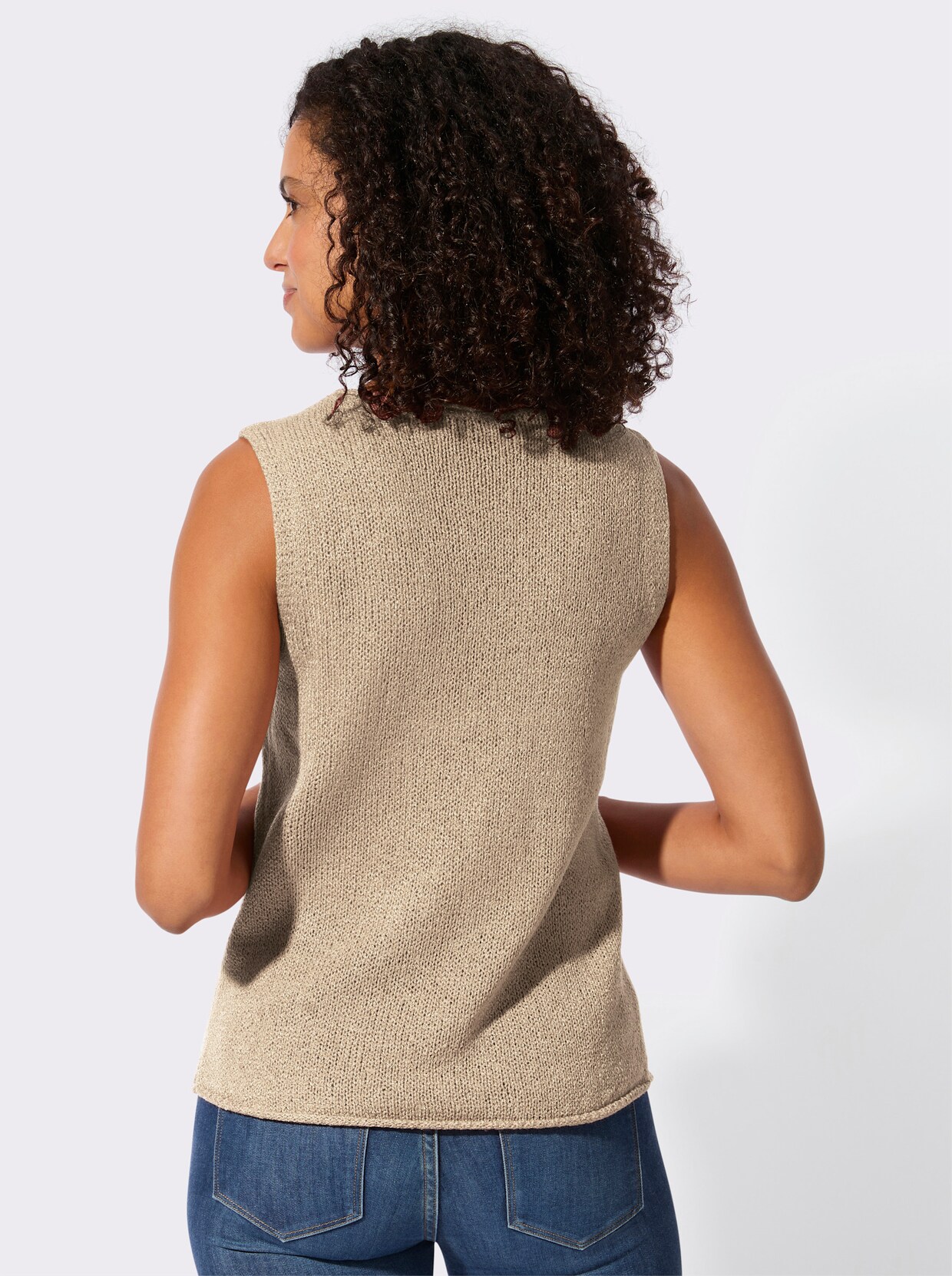 Stricktop mit Rundhals-Ausschnitt - sand