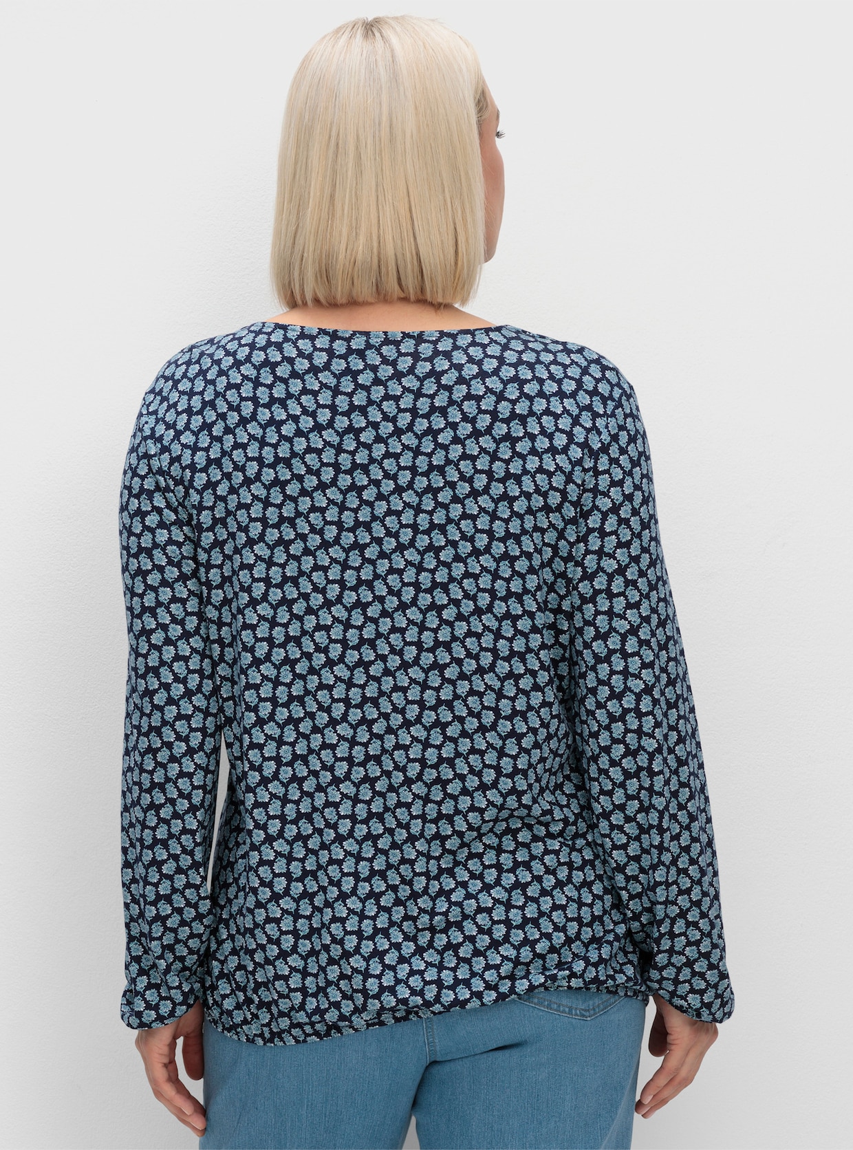 Print-Shirt mit Gummizug an Ärmeln und Saum - nachtblau-salbei-bedruckt