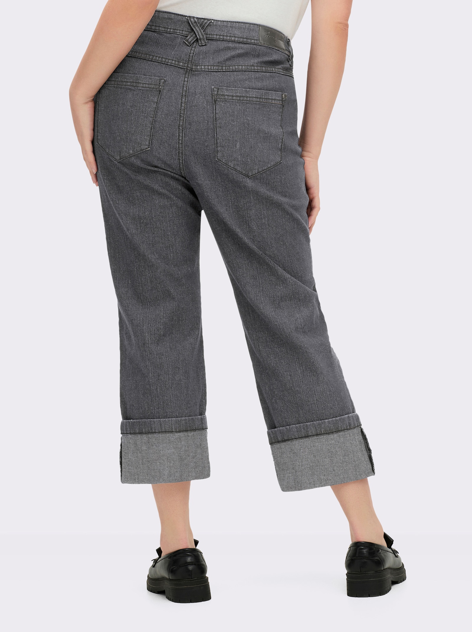 sheego 7/8-jeans met brede zoomomslag - grey-denim